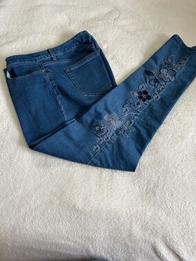 Charter Club Indigo Skinny Jeans with Side Floral Embroidery